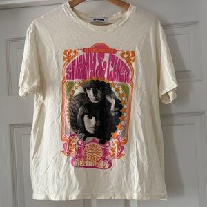 Daydreamer Sonny and Cher Cream Tee with Pink and Orange Graphic